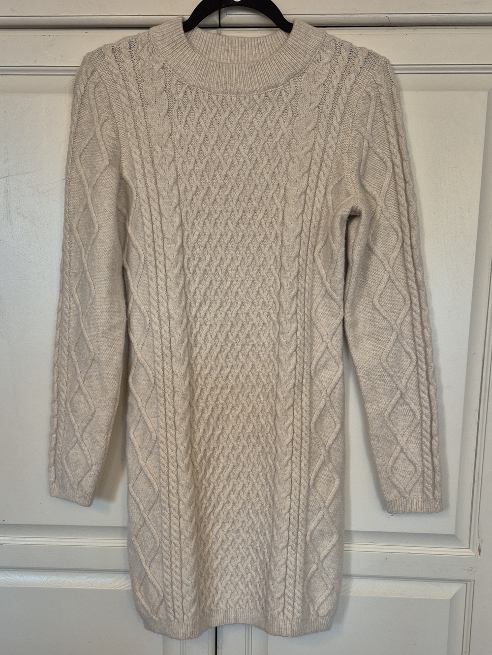 H&M Cream Cable-knit Crew Neck Sweater Dress